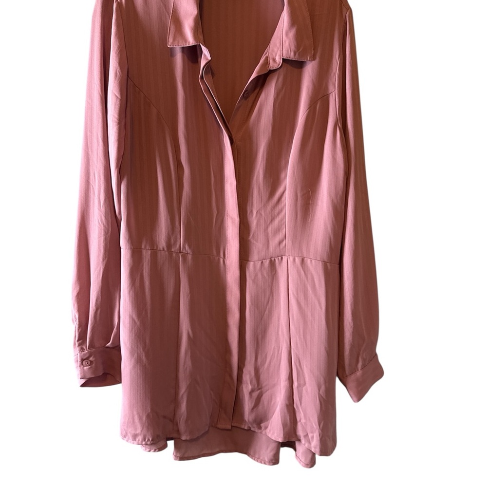 Top Womens Pink Button Up High Low Long Sleeve Lightweight Flowy Blouse
